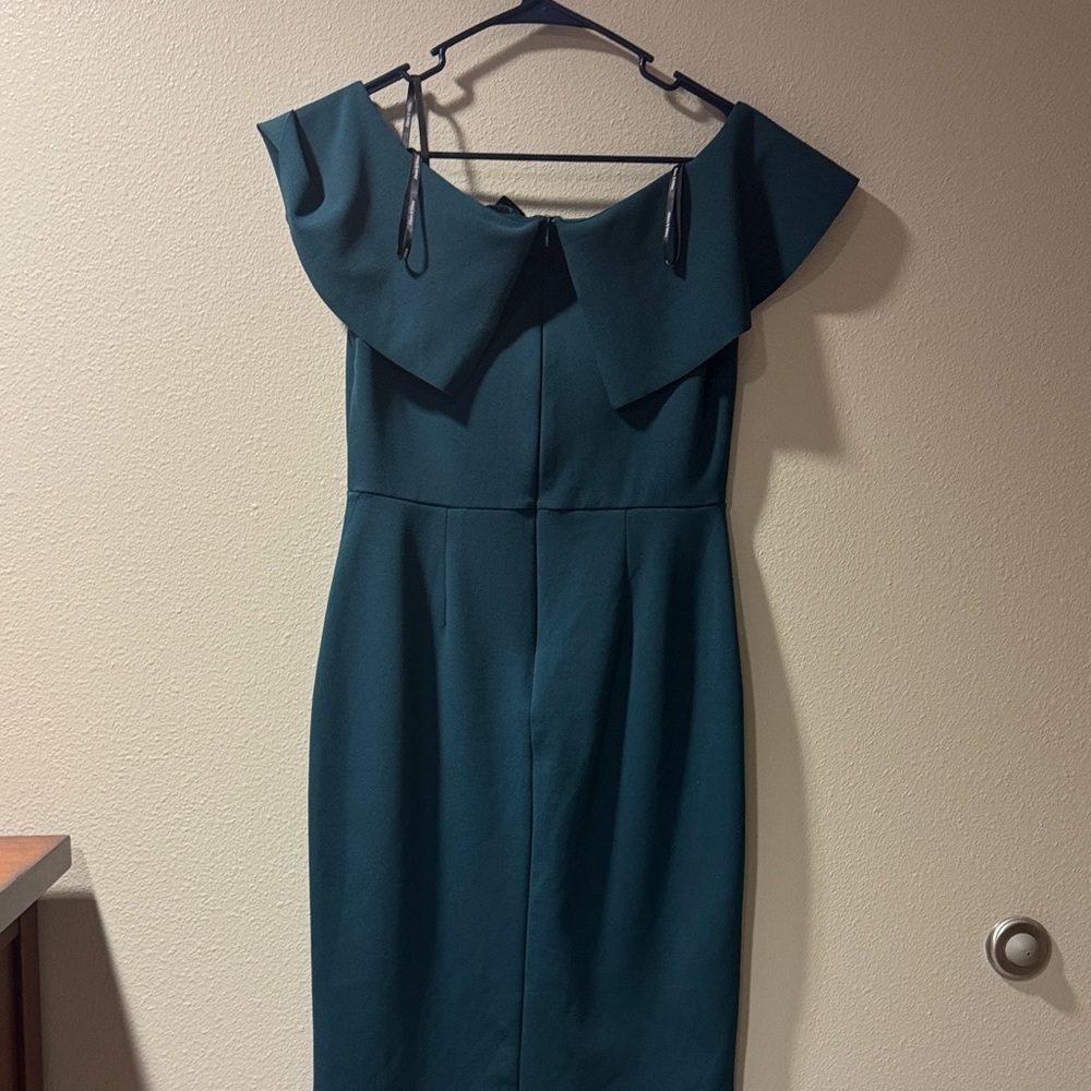 Teal Off-Shoulder Ruffle Sheath Dress - Picture 3 of 3